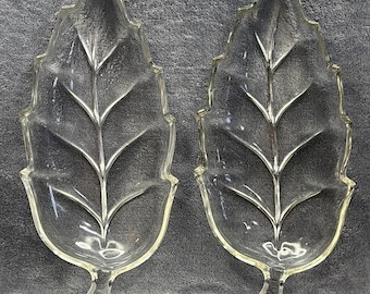 Vintage Hazel Atlas Pressed Glass Tidbit Tray, Leaf Shaped-Sold Separately