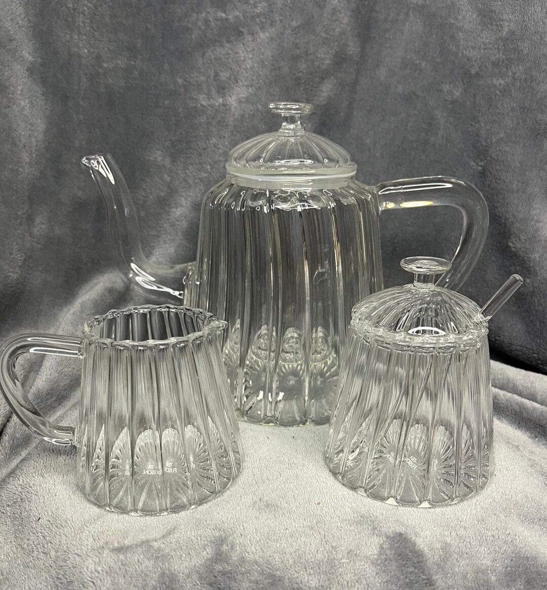 Vintage Clear Glass Tea Fusion Teapot Set Etsy