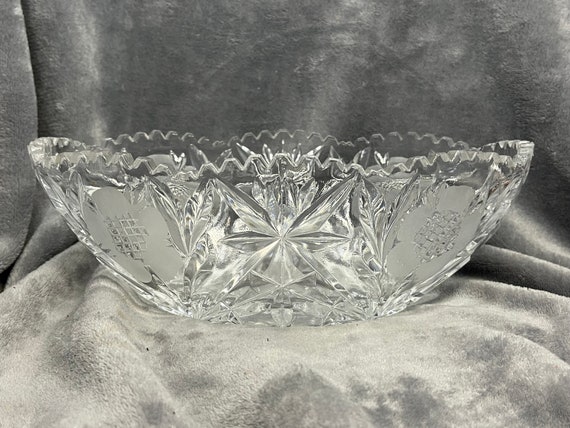 Vintage Cut Glass Scalloped Oval Dish Vintage Cut Glass Scalloped Oval Dish