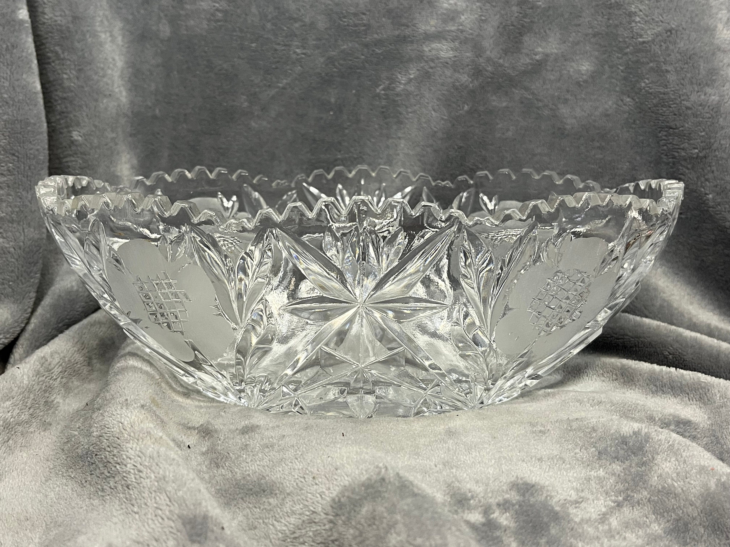Vintage Cut Glass Scalloped Oval Dish Vintage Cut Glass Scalloped Oval Dish