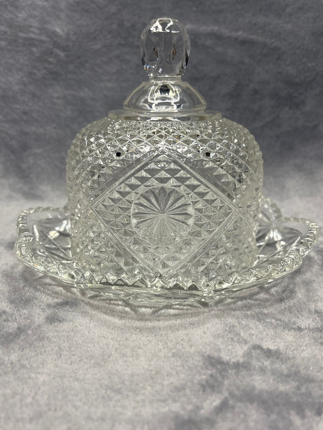 Vintage Fostoria Avon Crystal Butter Dish Domed Finial Lid Etsy
