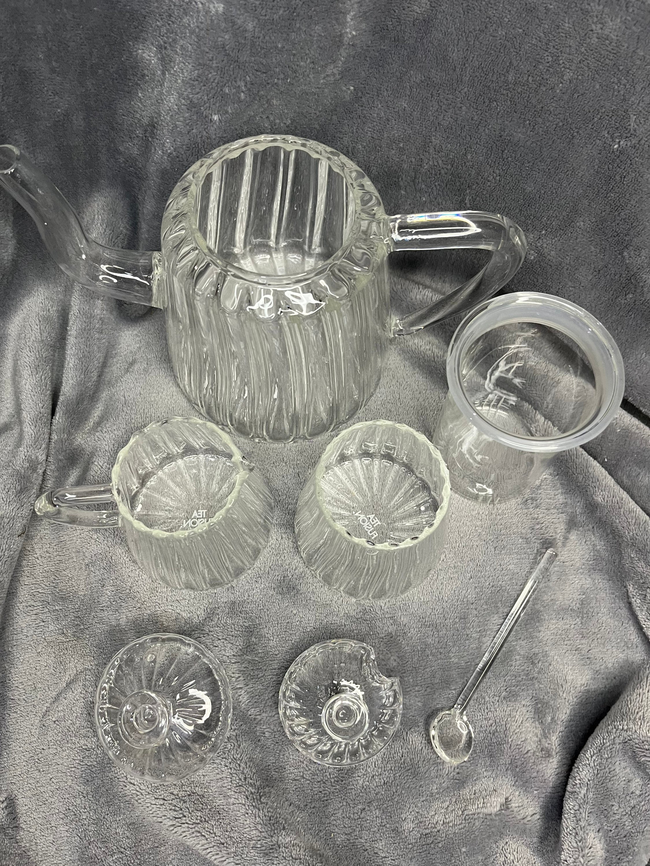 Vintage Clear Glass Tea Fusion Teapot Set Etsy