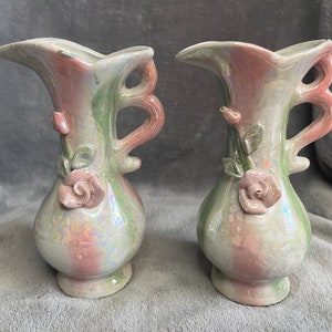 Vintage Pair of Bud Iridescent Lustreware Vases