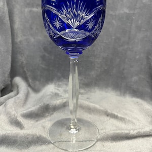 Vintage Bohemian Cut Crystal Wine Glass - Blue to Clear Cut-read description