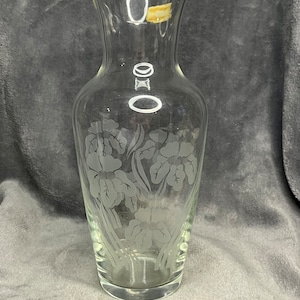 Vintage Pasabahce Glass Turkish Vase with Etched Flowers