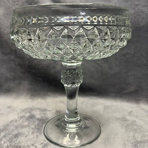 Vintage Indiana Glass Clear Tall Diamond Point Patterned Bowl Compote