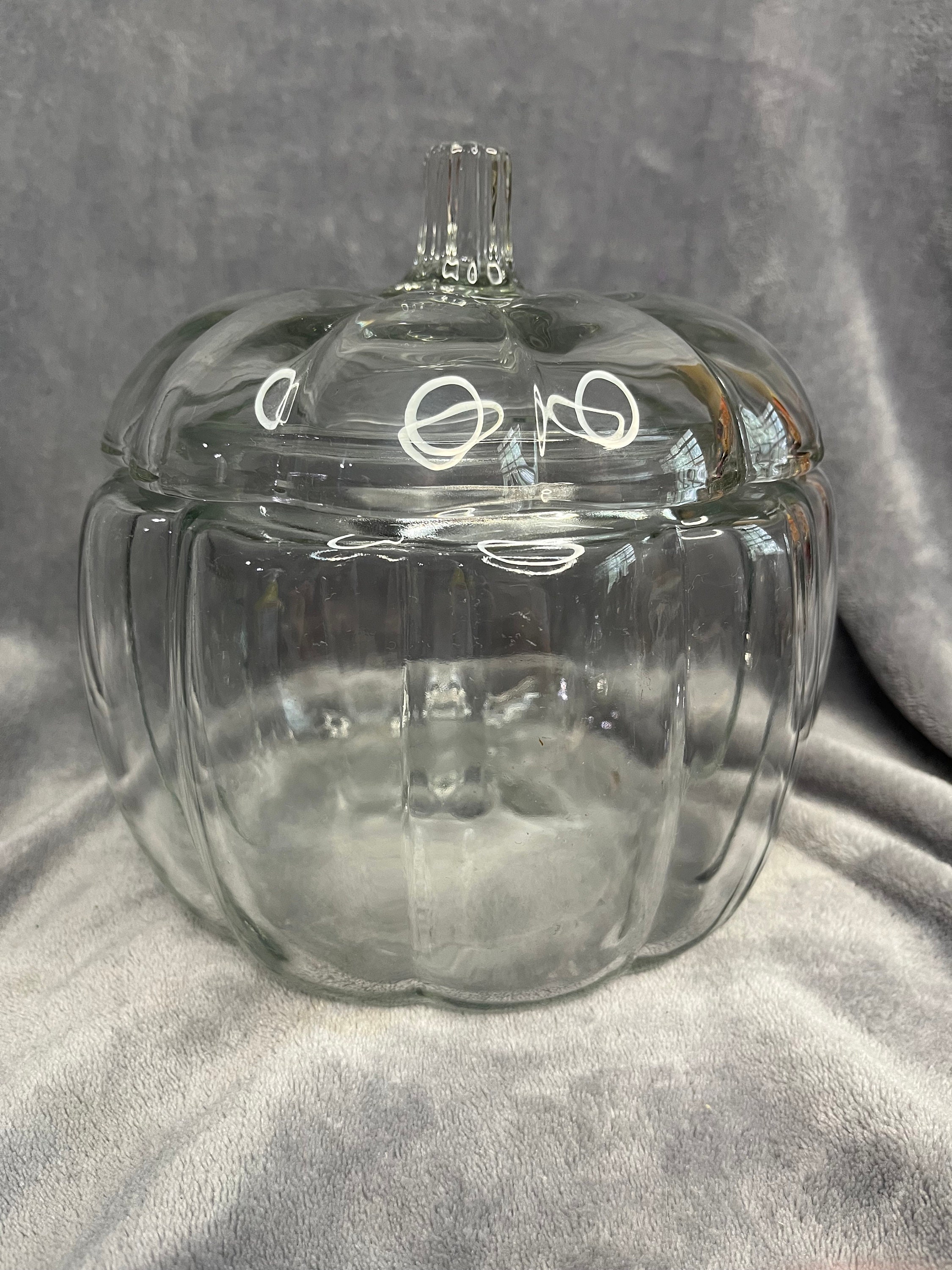 Vintage Anchor Hocking Clear Glass Pumpkin cookie Jar with Lid Cover –  wherethefoundthingsare
