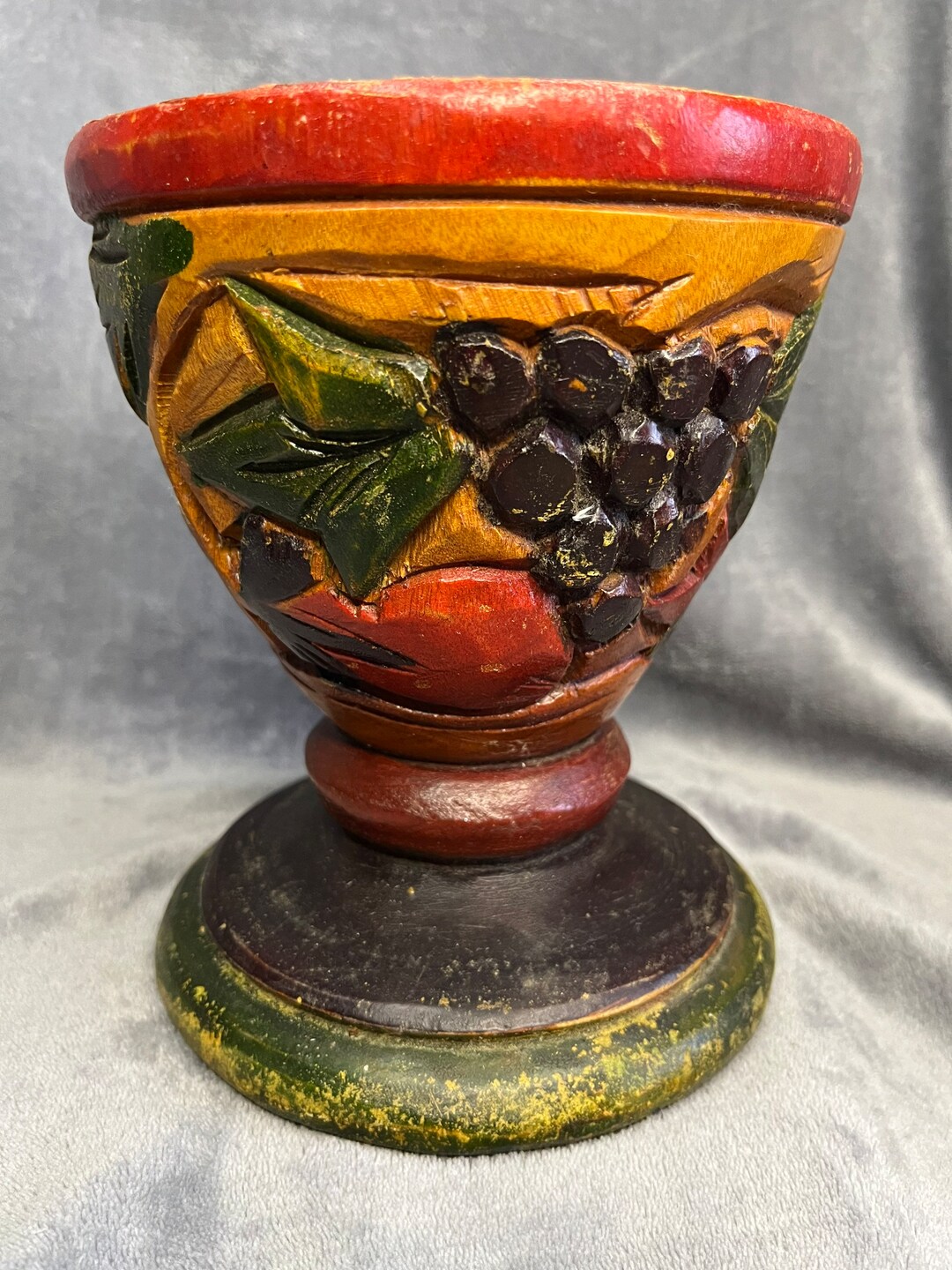 Vintage Large Wooden Carved Vase Etsy