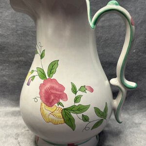 Vintage Flowered Ceramic Transfer Ware Pitcher