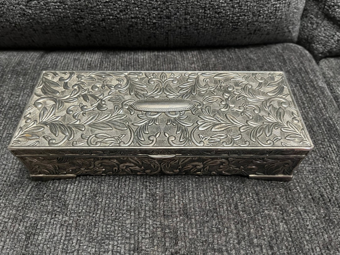 Vintage 1992 Godinger Silver Jewelry Box Heavy 9x 37/8 Floral Vine High Etsy