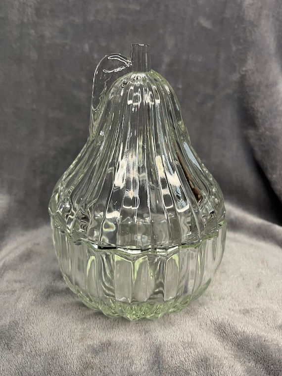 Vintage Glass Pedestal Candy Dish Square Scallop Border Small Clear Box w  Lid