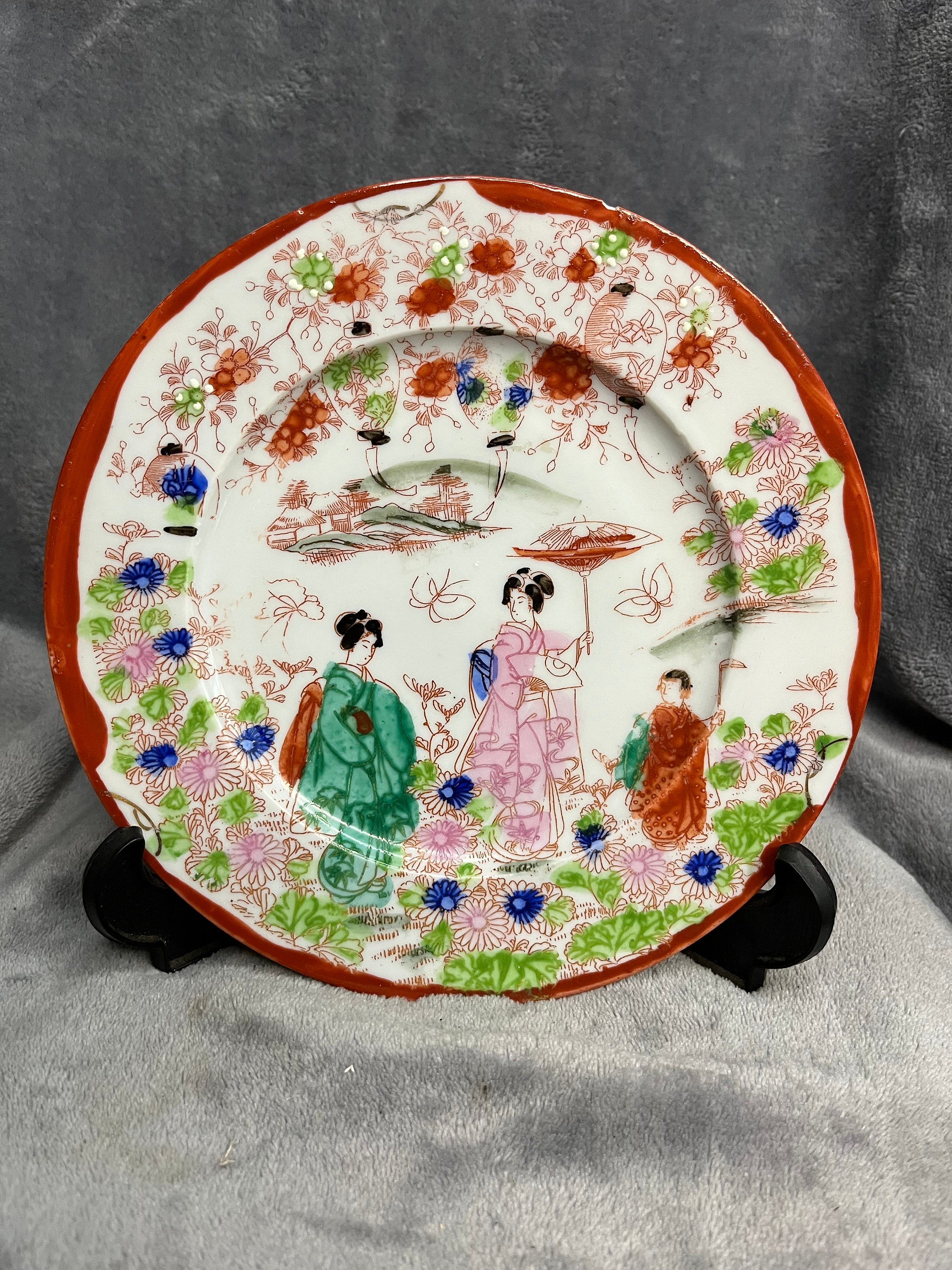 Vintage Japanese Hand Painted Geisha Saucer/plates2 Plates Etsy