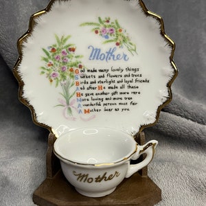 Vintage Miniature Mother Tea Cup & Plate w/ Stand