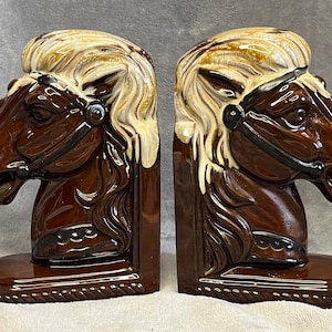 Vintage Horse Head Ceramic Bookends-Made in Japan