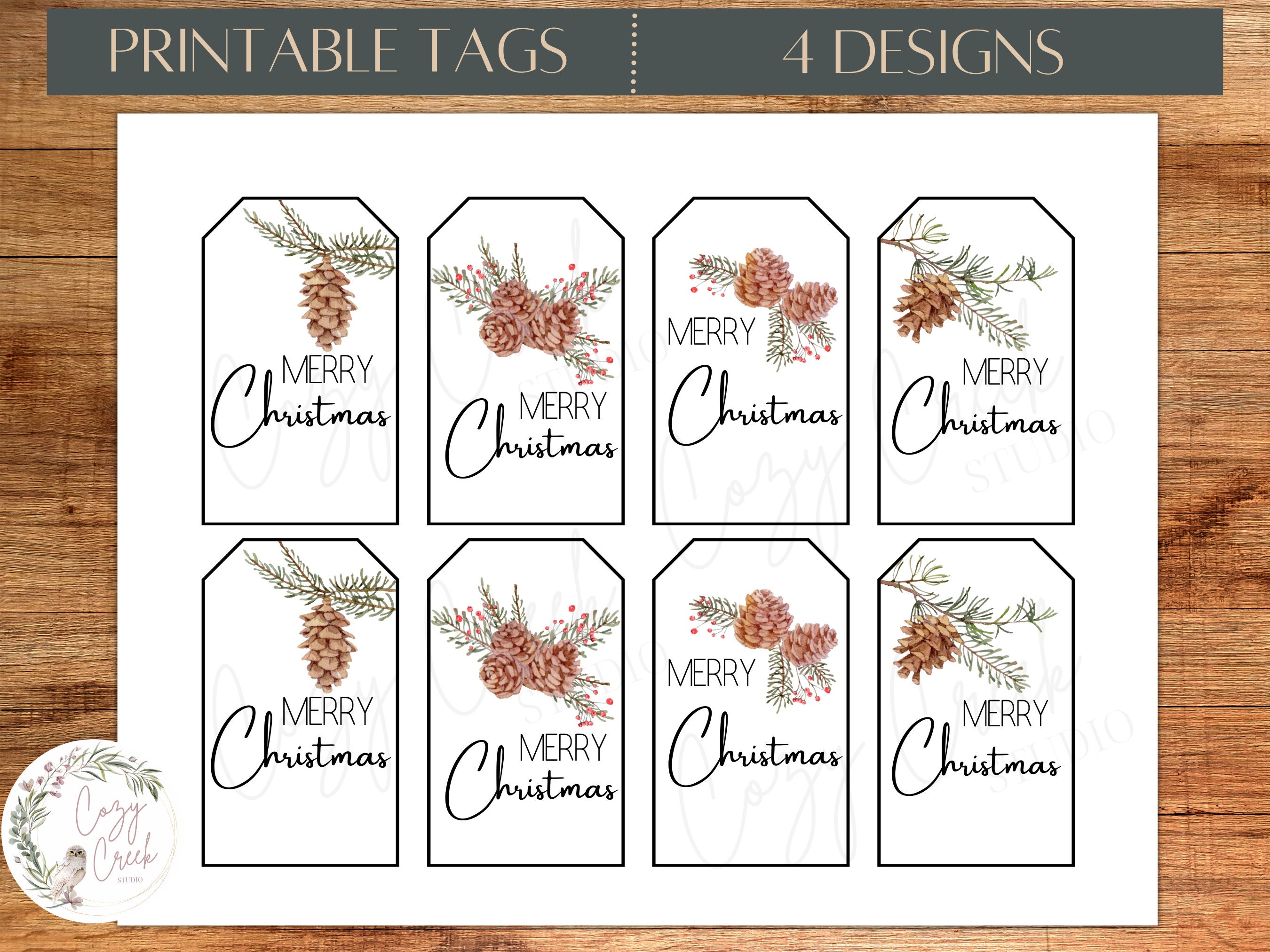 Printable Watercolor, Christmas Gift Tags, Pine Cones, Tags, Card ...