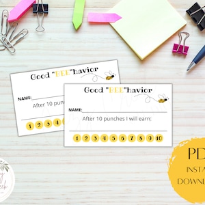 Printable Good Bee-havior Punch Card | Classroom Behavior Reward Card | Cute Bee Theme Punch Card | Parents | Teachers |