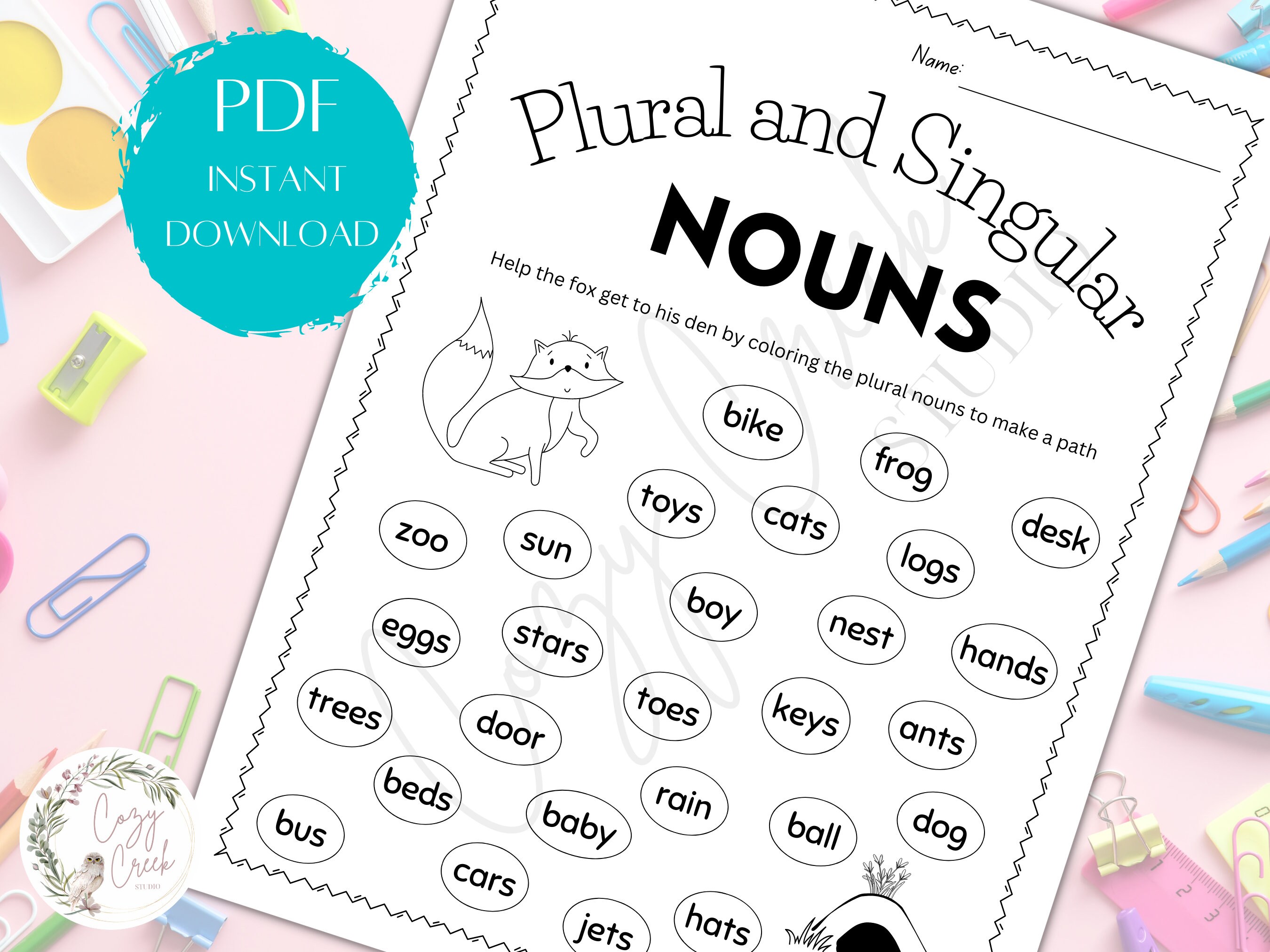 Printable Plural and Singular Nouns Worksheet Coloring Worksheet Elementary Work Page Classroom ...