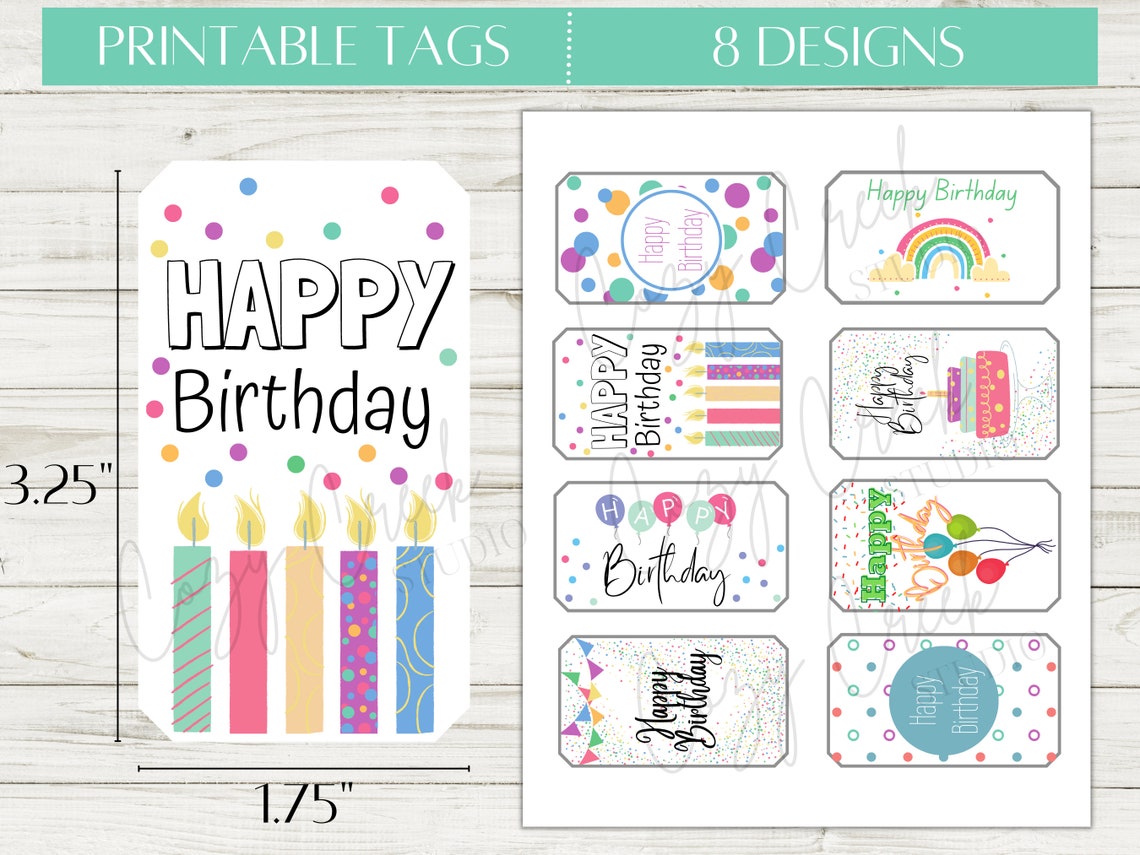 Printable Birthday Gift Tag Bright Fun Colorful Gift Tags - Etsy