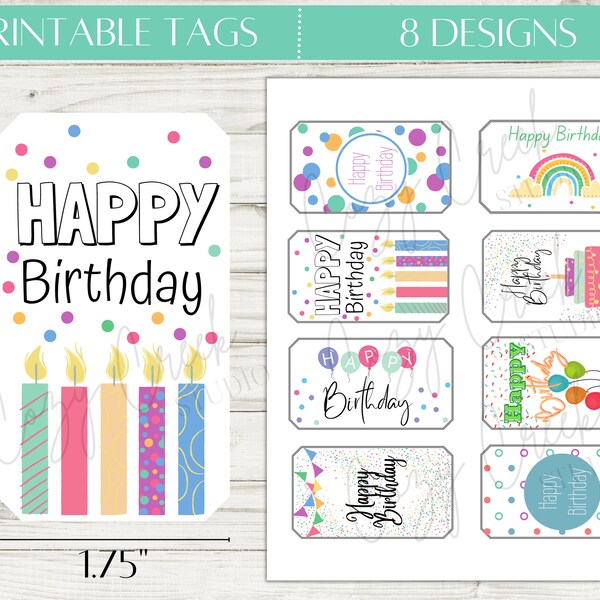 Printable Birthday Gift Tag, Bright, Fun, Colorful Gift Tags - Etsy