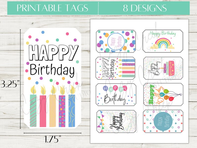 Printable Birthday Gift Tag, Bright, Fun, Colorful Gift Tags Etsy