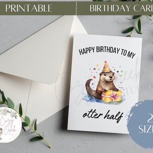 Cartão de aniversário de lontra para impressão | Feliz aniversário, lontra, meio | Linda lontra de aniversário | Cartão de felicitações | Cartão em branco dobrável | Download digital |