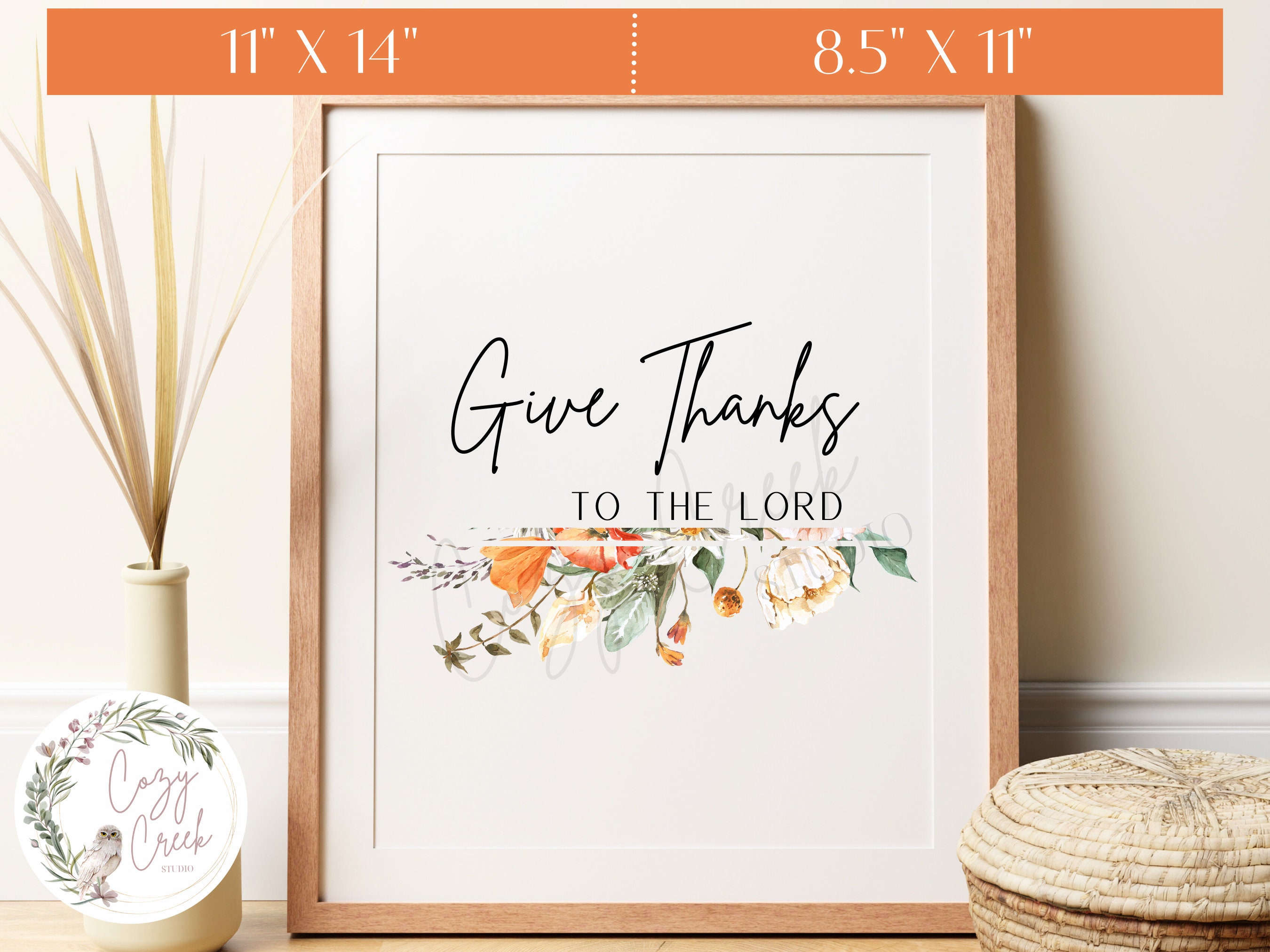 Printable Autumn Wall Art | Floral Christian Art | Give Thanks to the ...