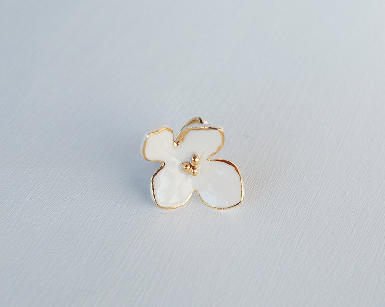 White Floral Porcelain Ring With Gold Rims, Ceramic Artisan Ring, Contemporary Ceramic Jewelry, Unique Handmade Jewelry, Handmade Gift image 2