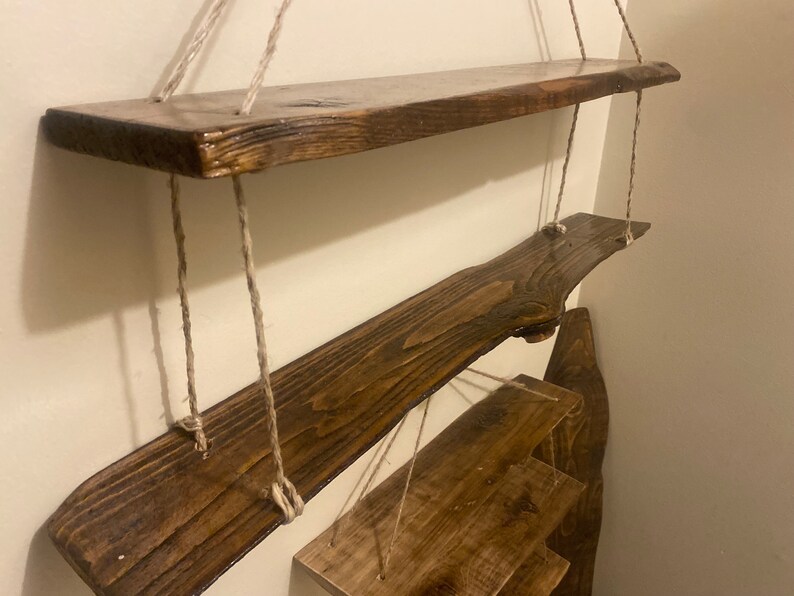 Live Edge Floating Shelf Hanging Two Tier Shelves Hanging Etsy