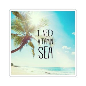Tropical Travel Stickers, Beach Laptop Decal, Summer Vibes Vacation Decor, I Need Vitamin Sea, Ocean Lover Sticker Set, Floral Island
