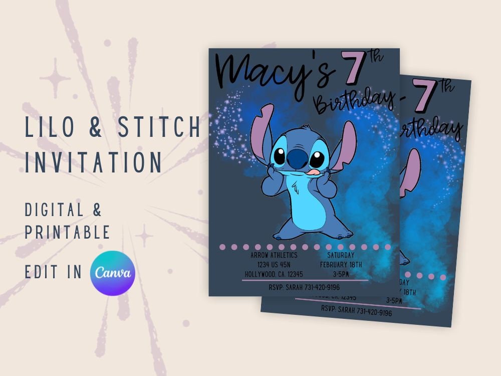 EDITABLE Stitch Birthday Invitation, Kids Birthday Invitation, Childrens  Birthday Invitation, Digital Download, Editable Template 