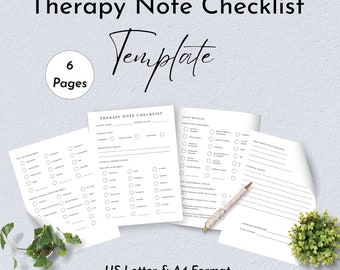 Therapy Note Checklist Template | Therapist Psychotherapist Counselor Social Worker Psychologist in Private Practice