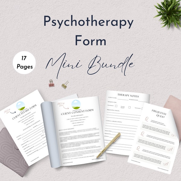 Psychotherapy Form Documentation Mini Bundle | Includes Client Consent, Client Intake & Therapy Note Templates