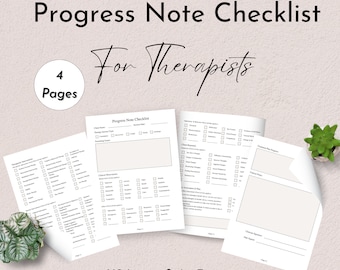Progress Note Checklist Template | Therapist Psychotherapist Counselor Social Worker Psychologist in Private Practice