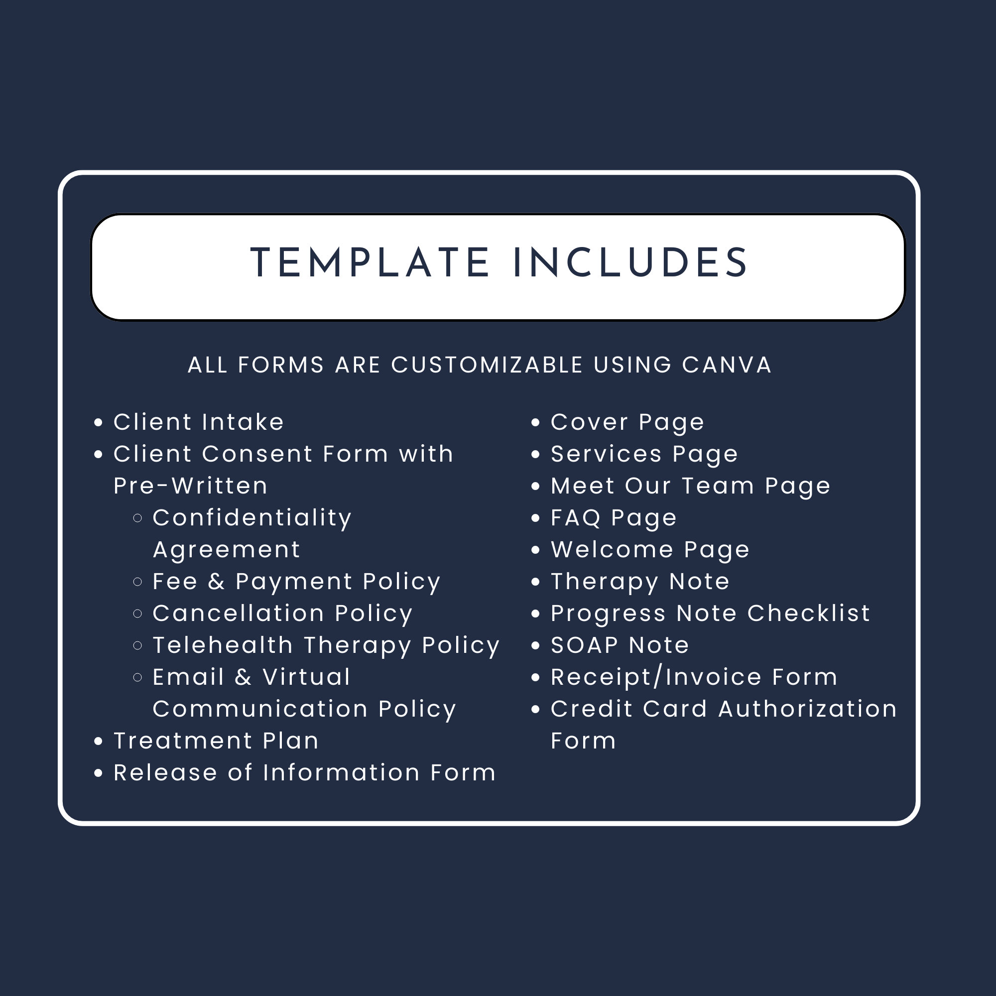 Psychotherapy Forms Template Bundle Includes Client Consent, Client