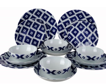 16 Piece Porcelain Dinnerware Set - Blue Mediterranean Pattern