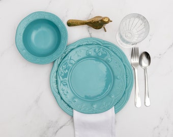 12 Piece Porcelain Dinnerware Set - Turquoise