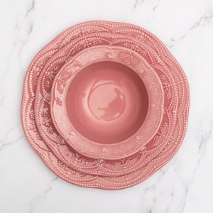 12 Piece Porcelain Dinnerware Set Pink image 3