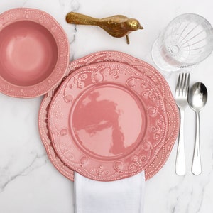 12 Piece Porcelain Dinnerware Set Pink image 1