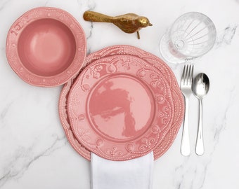 12 Piece Porcelain Dinnerware Set - Pink