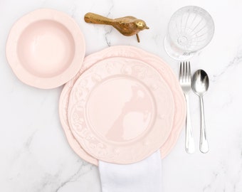 12 Piece Porcelain Dinnerware Set - Light Pink