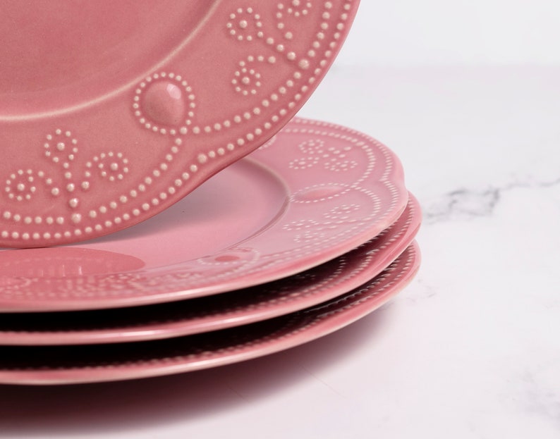 12 Piece Porcelain Dinnerware Set Pink Etsy