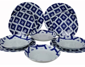 12 Piece Porcelain Dinnerware Set - Blue Mediterranean Pattern