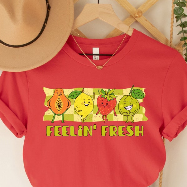 Funny Summer TShirts Retro Fruit Tees Feelin' Fresh Cool Mom Shirt Kawaii Food T-Shirt Graphic T Shirt for Women Humorous Shirts for Teacher