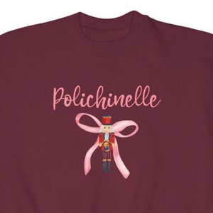 Polichinelle Nutcracker Coquette-Style YOUTH Sweatshirt, Kids Custom Nutcracker Ballet Sweater, Girls Christmas Ballet Shirt, Mother Ginger image 5