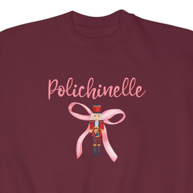 Polichinelle Nutcracker Coquette-Style YOUTH Sweatshirt, Kids Custom Nutcracker Ballet Sweater, Girls Christmas Ballet Shirt, Mother Ginger image 5