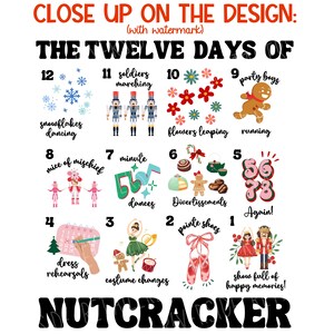 12 Days of Nutcracker
12 snowflakes dancing
11 soldiers marching
10 flowers leaping
9 party boys running
8 mice of mischief
7 minute dances
6 divertissements
5678 Again
4 dress rehearsals
3 costume changes
2 pointe shoes
1 show full of happy memories