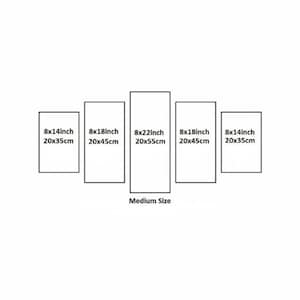 May include: A diagram showing the different sizes of canvas prints available. The sizes are 8x14 inches (20x35 cm), 8x18 inches (20x45 cm), 8x22 inches (20x55 cm), and 8x14 inches (20x35 cm). The text "Medium Size" is below the diagram.