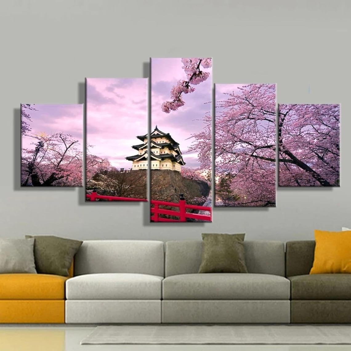 Cherry Blossom Japanese Temple Wall Art Framed Canvas Prints, Sakura ...