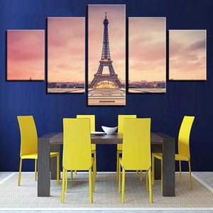 Impresión de arte de pared de la Torre Eiffel de París Paisaje urbano Paisaje de puesta de sol Imagen de lienzo enmarcada lista para colgar