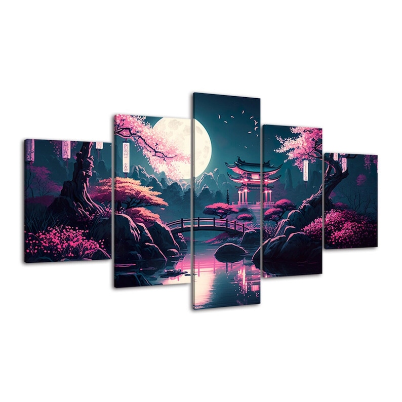 Cherry Blossom Japanese Garden Wall Art Framed Canvas Prints, Sakura